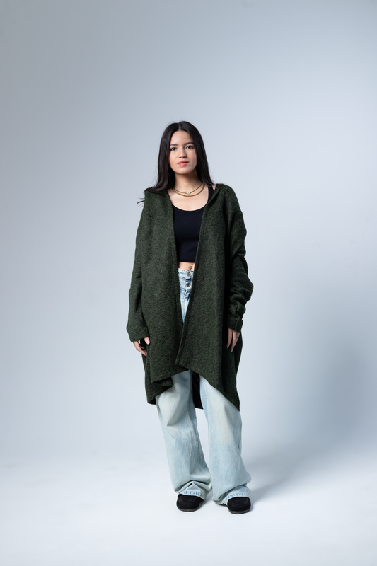 Long-Open Wool Cardigan